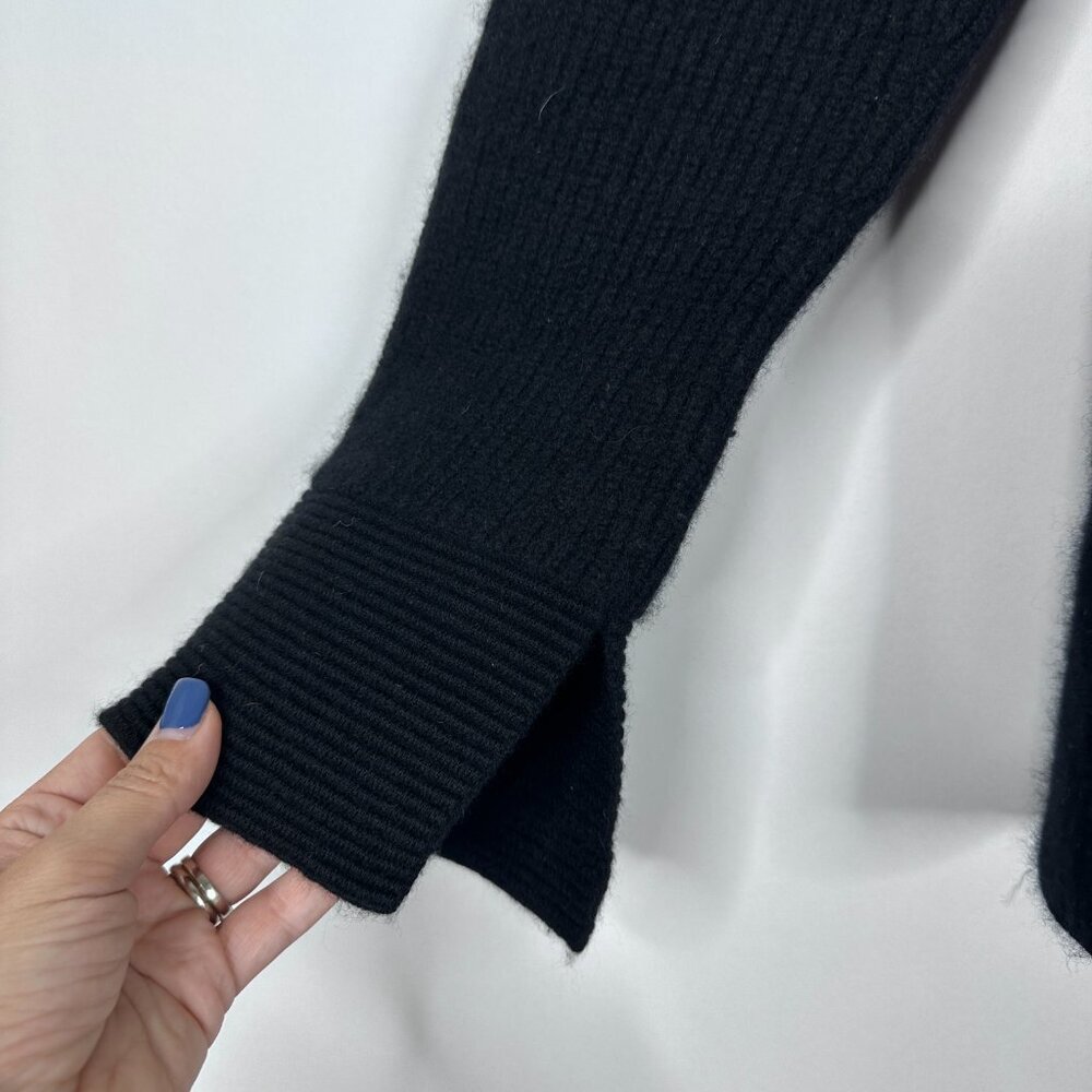 Theory V-Neck Ribbed Cuff Pullover Soft Cashmere Sweater Black Large #A1118 - Picture 4 of 10